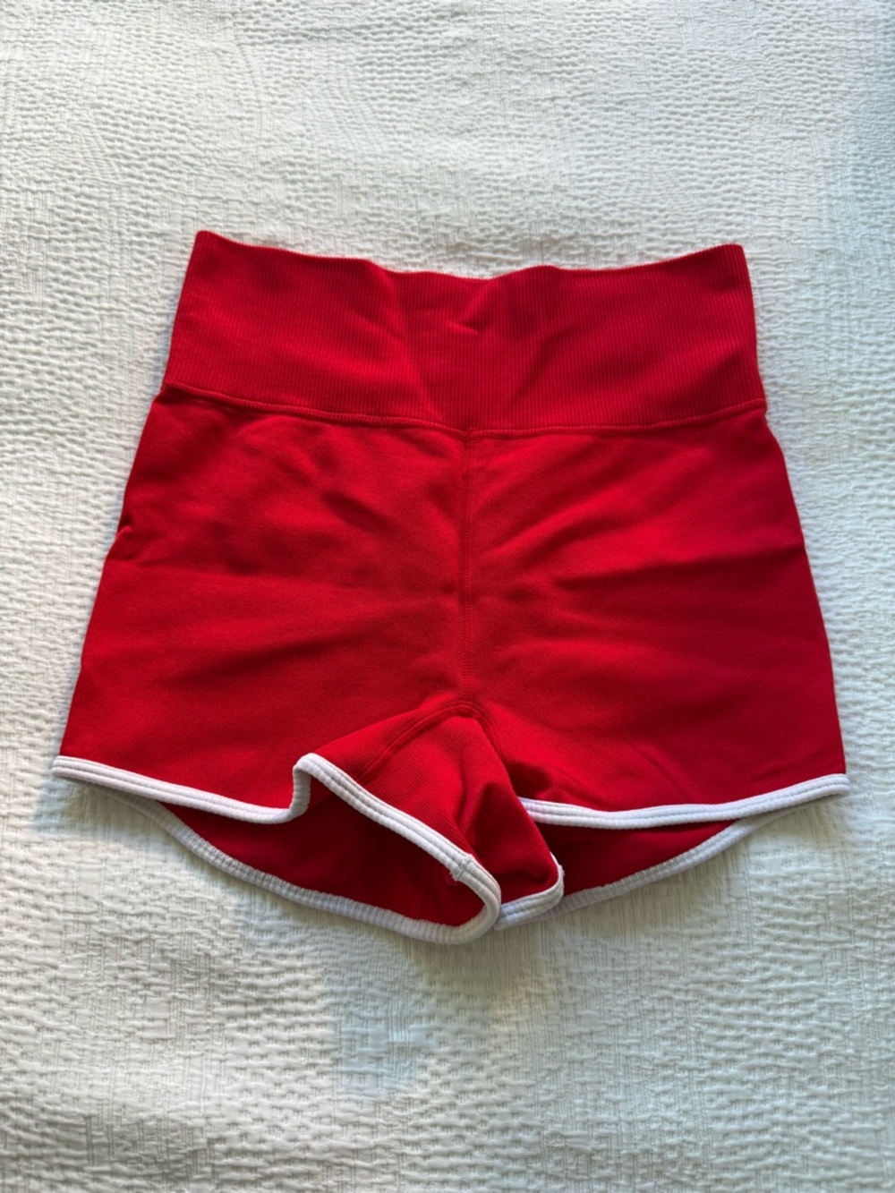 wild fable Red High-Waist Athletic Shorts with White Trim